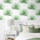 HG10414 palm leaf peel and stick wallpaper bedroom from Harry & Grace