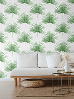 HG10414 palm leaf peel and stick wallpaper living room from Harry & Grace