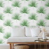 HG10414 palm leaf peel and stick wallpaper living room from Harry & Grace