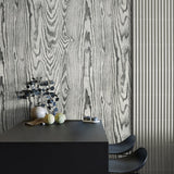 Faux wood wallpaper dining room JP10510 from the Japandi Style collection by Seabrook Designs
