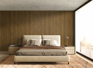 Faux wood slat wallpaper bedroom JP11103 from the Japandi Style collection by Seabrook Designs