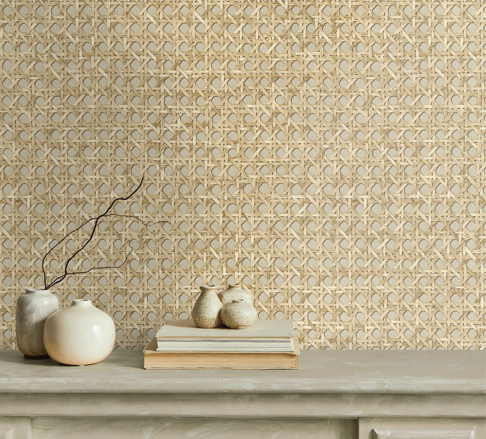 Faux wicker wallpaper decor JP11205 from the Japandi Style collection by Seabrook Designs