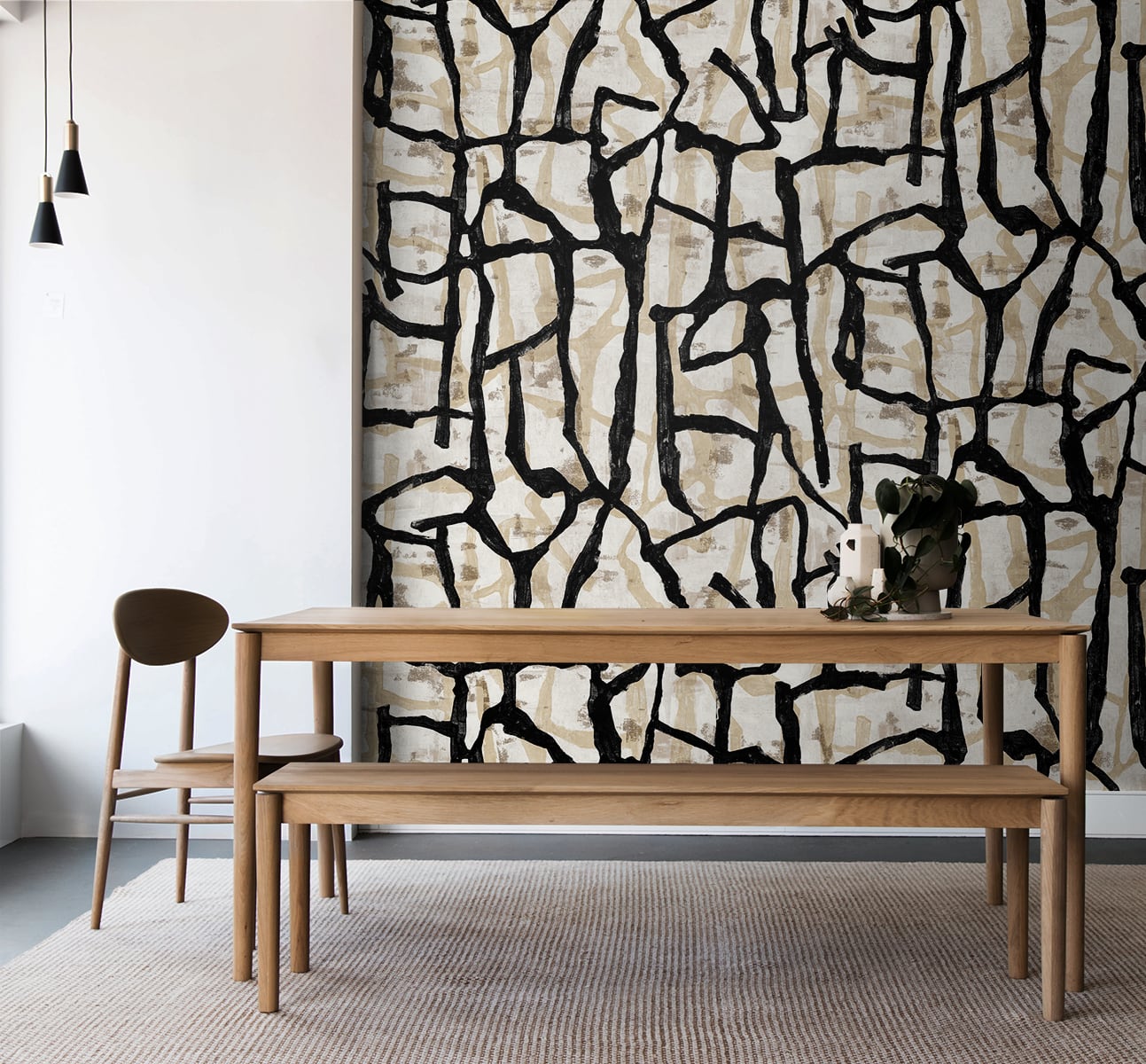 Abstract wall mural dining room JP11500M from the Japandi Style collection by Seabrook Designs