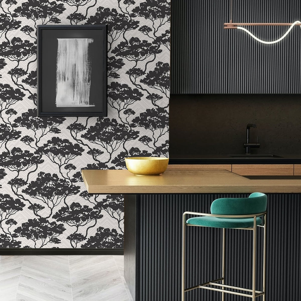 JP11700 botanical stringcloth wallpaper kitchen from the Japandi Style collection by Seabrook Designs