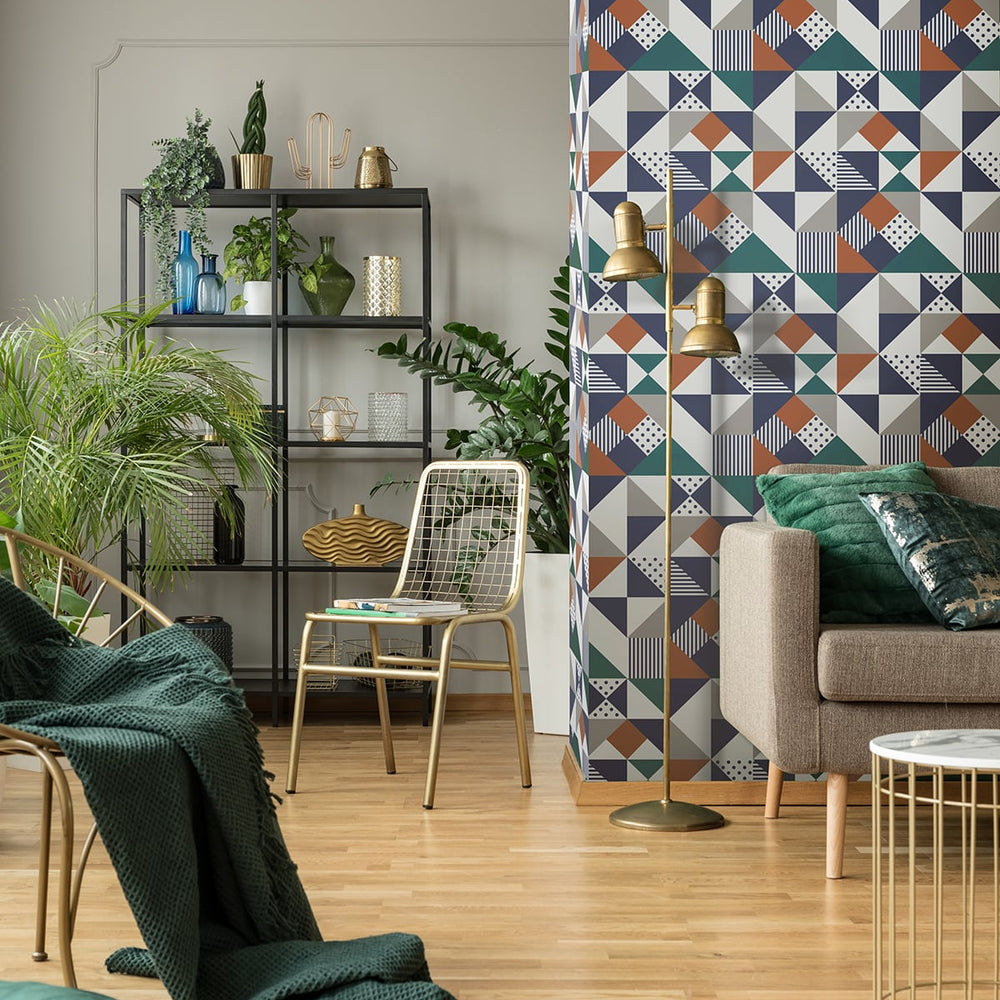KTM1250 lozenge geometric wallpaper living room from the Mondrian collection by Seabrook Designs