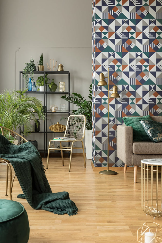 KTM1250 lozenge geometric wallpaper living room from the Mondrian collection by Seabrook Designs