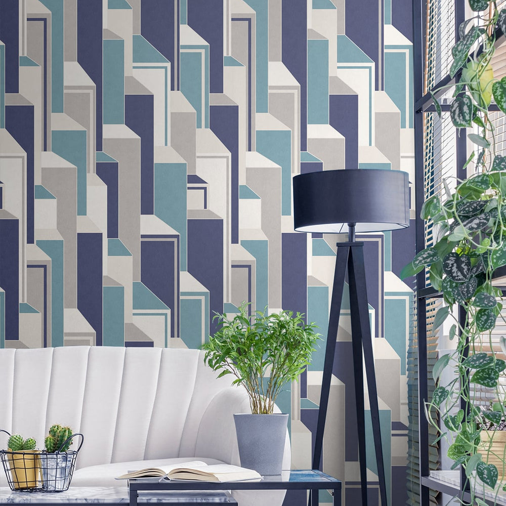 KTM1330 deco geometric wallpaper living room from the Mondrian collection by Seabrook Designs