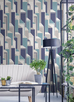 KTM1330 deco geometric wallpaper living room from the Mondrian collection by Seabrook Designs