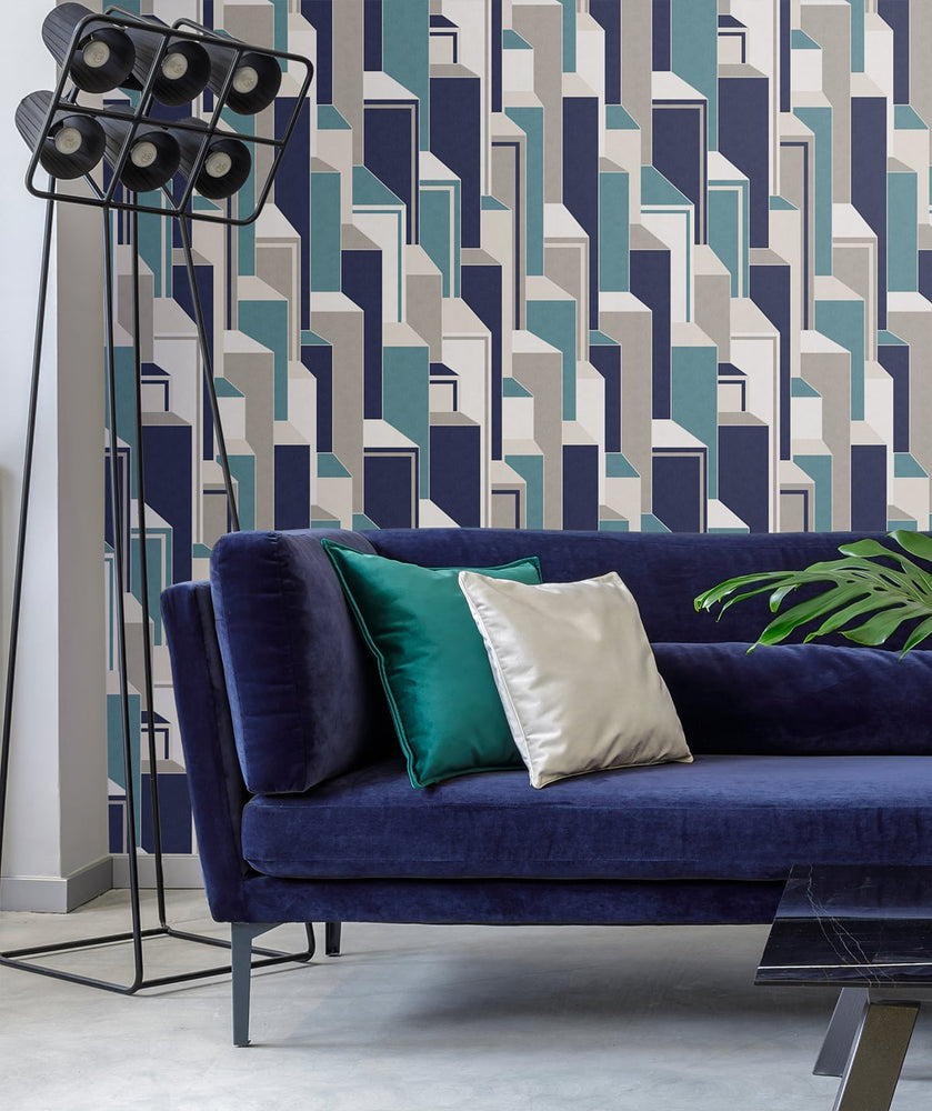 KTM1330 deco geometric wallpaper decor from the Mondrian collection by Seabrook Designs