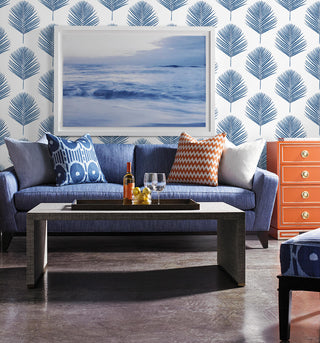 LN20002 Maui palm leaf peel and stick wallpaper living room from the Luxe Haven collection by Lillian August