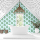 LN20004 Maui palm leaf peel and stick wallpaper bathroom from the Luxe Haven collection by Lillian August