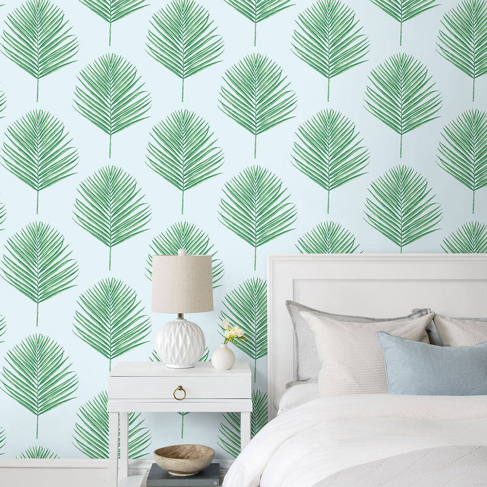 
                  
                    LN20004 Maui palm leaf peel and stick wallpaper bedroom from the Luxe Haven collection by Lillian August
                  
                