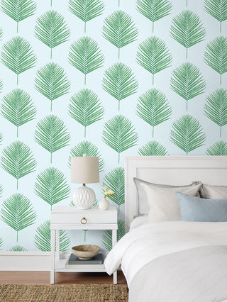 LN20004 Maui palm leaf peel and stick wallpaper bedroom from the Luxe Haven collection by Lillian August
