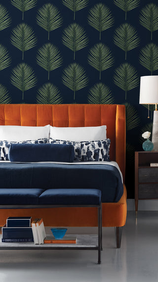 LN20022 Maui palm leaf peel and stick wallpaper bedroom from the Luxe Haven collection by Lillian August