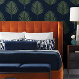 LN20022 Maui palm leaf peel and stick wallpaper bedroom from the Luxe Haven collection by Lillian August
