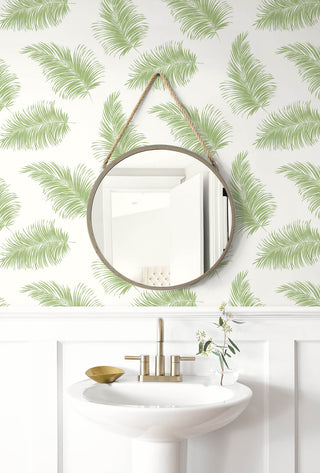 LN20304 tossed palm peel and stick removable wallpaper bathroom from the Luxe Haven collection by Lillian August