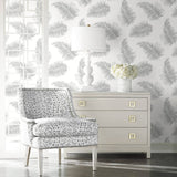 LN20305 tossed palm peel and stick removable wallpaper living room from the Luxe Haven collection by Lillian August