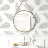 LN20305 tossed palm peel and stick removable wallpaper bathroom from the Luxe Haven collection by Lillian August