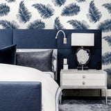 LN20312 tossed palm peel and stick removable wallpaper bedroom from the Luxe Haven collection by Lillian August