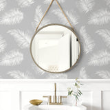 LN20315 tossed palm peel and stick removable wallpaper bathroom from the Luxe Haven collection by Lillian August