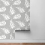 LN20315 tossed palm peel and stick removable wallpaper bathroom from the Luxe Haven collection by Lillian August