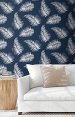 LN20322 tossed palm peel and stick removable wallpaper living room from the Luxe Haven collection by Lillian August