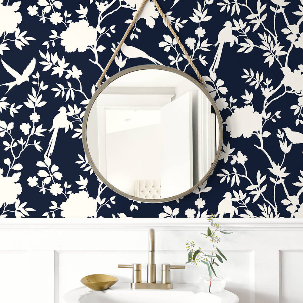 
                  
                    LN20522 mono toile chinoiserie peel and stick removable wallpaper bathroom from the Luxe Haven collection by Lillian August
                  
                