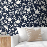 LN20522 mono toile chinoiserie peel and stick removable wallpaper living room from the Luxe Haven collection by Lillian August