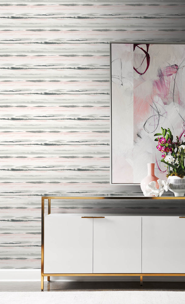 LN20601 horizon stripe abstract peel and stick wallpaper living room from the Luxe Haven collection by Lillian August