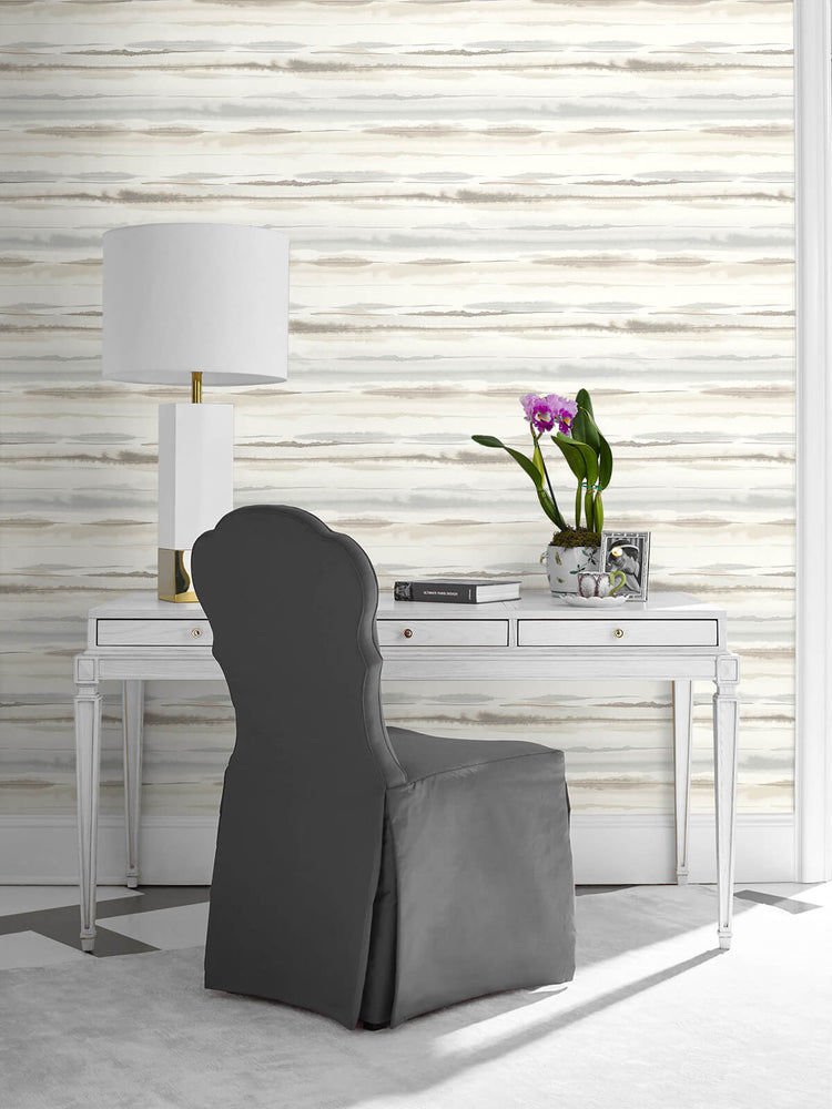 LN20605 horizon stripe abstract peel and stick wallpaper desk from the Luxe Haven collection by Lillian August