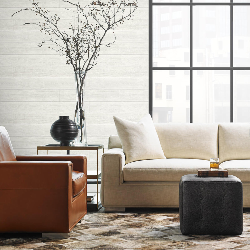 LN20700 rustic shiplap peel and stick removable wallpaper living room from the Luxe Haven collection by Lillian August