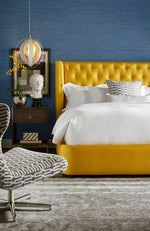 LN20802 Luxe sisal faux grasscloth peel and stick wallpaper bedroom from the Luxe Haven collection by Lillian August
