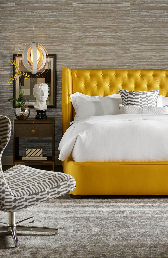 LN20806 Luxe sisal faux grasscloth peel and stick wallpaper bedroom from the Luxe Haven collection by Lillian August