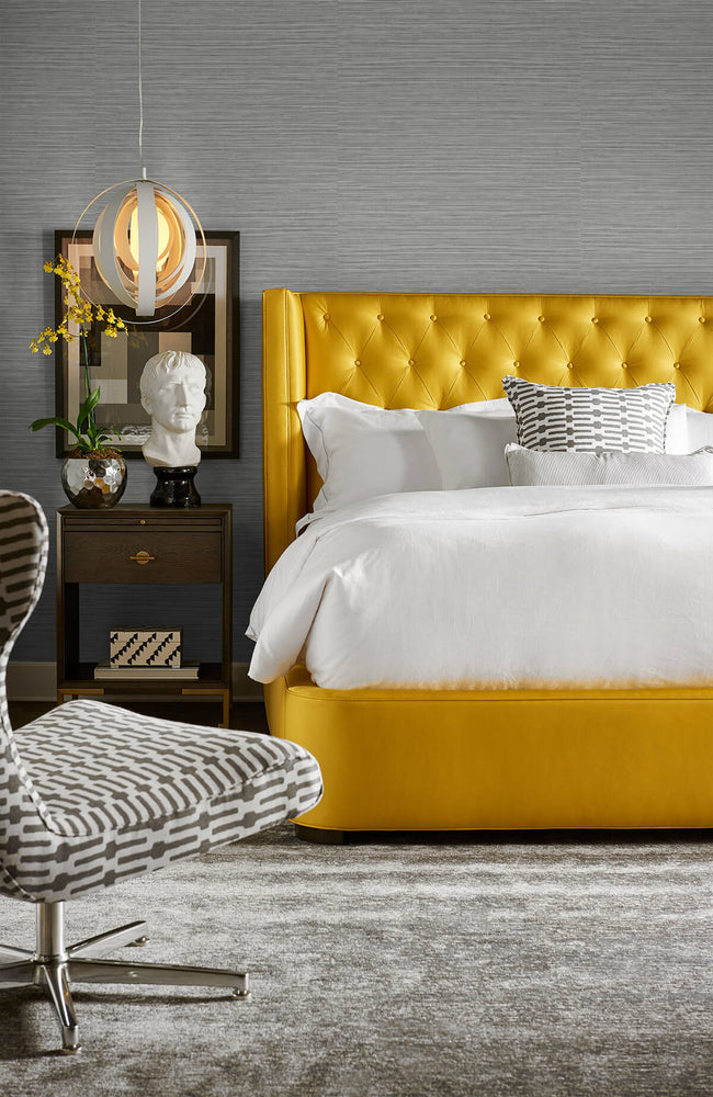 LN20810 Luxe sisal faux grasscloth peel and stick wallpaper bedroom from the Luxe Haven collection by Lillian August