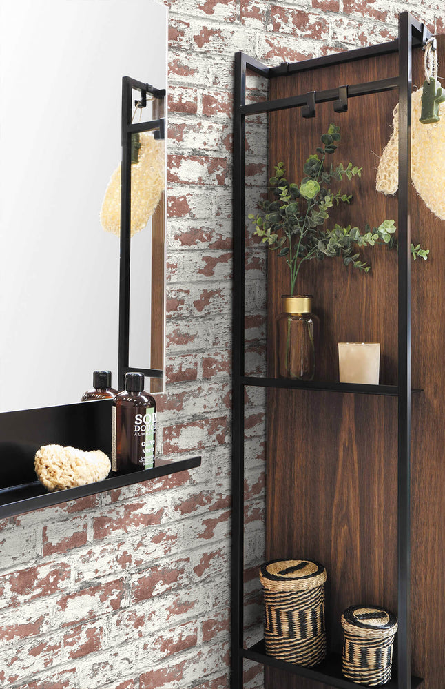 LN20901 Soho faux brick peel and stick removable wallpaper bathroom from the Luxe Haven collection by Lillian August