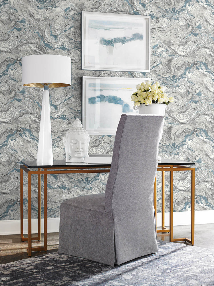 LN21002 faux marble peel and stick removable wallpaper office from the Luxe Haven collection by Lillian August