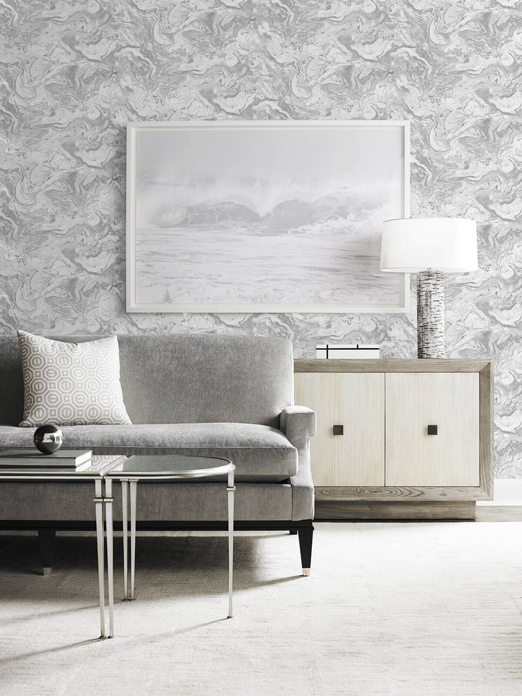 LN21003 faux marble peel and stick removable wallpaper living room from the Luxe Haven collection by Lillian August