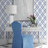 LN21102 coastal lattice peel and stick wallpaper office from the Luxe Haven collection by Lillian August
