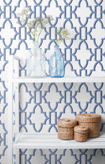 LN21102 coastal lattice peel and stick wallpaper shelf from the Luxe Haven collection by Lillian August
