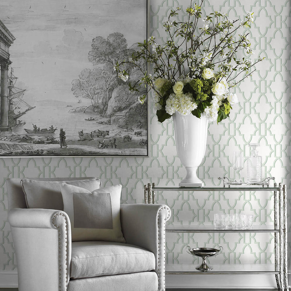 
                  
                    LN21104 coastal lattice peel and stick wallpaper living room from the Luxe Haven collection by Lillian August
                  
                
