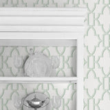 LN21104 coastal lattice peel and stick wallpaper china cabinet from the Luxe Haven collection by Lillian August