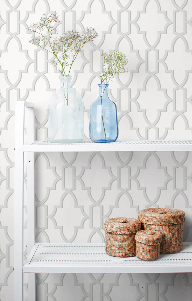LN21105 coastal lattice peel and stick wallpaper shelf from the Luxe Haven collection by Lillian August