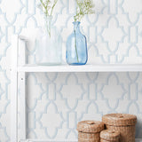 LN21112 coastal lattice peel and stick wallpaper shelf from the Luxe Haven collection by Lillian August