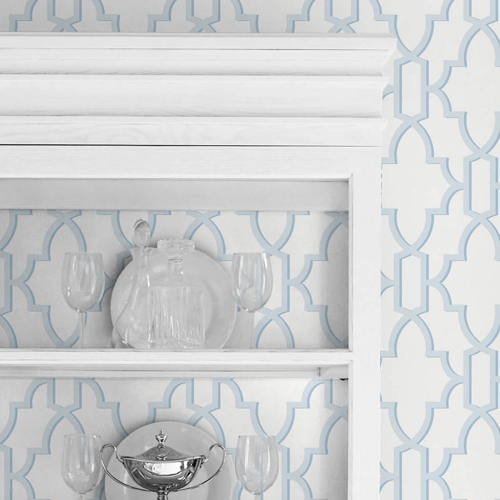 
                  
                    LN21112 coastal lattice peel and stick wallpaper china cabinet from the Luxe Haven collection by Lillian August
                  
                