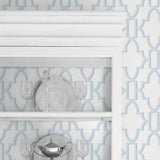 LN21112 coastal lattice peel and stick wallpaper china cabinet from the Luxe Haven collection by Lillian August