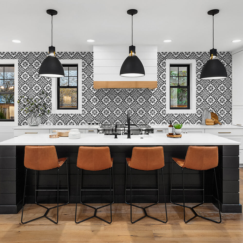LN21200 Porto tile peel and stick wallpaper kitchen from the Luxe Haven collection by Lillian August