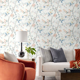 LN21301 floral trail chinoiserie peel and stick wallpaper living room from the Luxe Haven collection by Lillian August