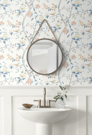 LN21301 floral trail chinoiserie peel and stick wallpaper bathroom from the Luxe Haven collection by Lillian August