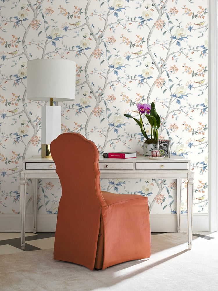 LN21301 floral trail chinoiserie peel and stick wallpaper office from the Luxe Haven collection by Lillian August
