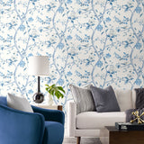 LN21302 floral trail chinoiserie peel and stick wallpaper living room from the Luxe Haven collection by Lillian August